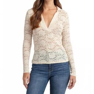 NEW RED HAUTE women's deep v lace shirt in cream